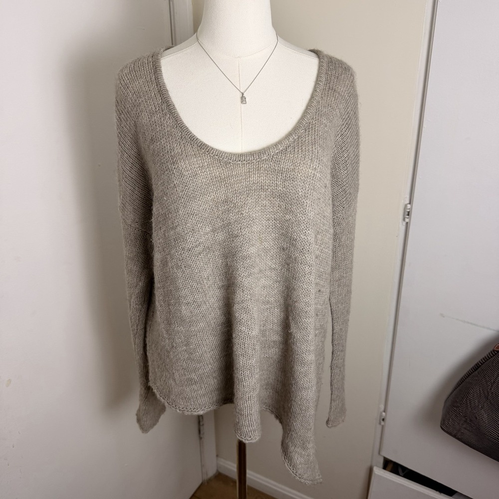 Helmut Lang Asymmetrical Camel Alpaca Blend Knit Sweater Womens Medium Beige